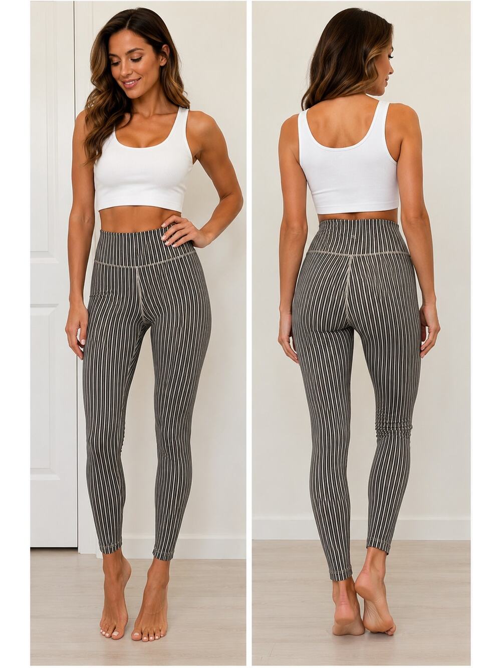Lululemon 2 Wunder Under leggings black and white parallel stripe full length